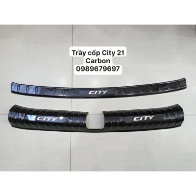 Ốp bậc cửa, nẹp bước chân, chống trầy bậc cốp Carbon xe Honda City 2021-2022 vân cacbon đẹp