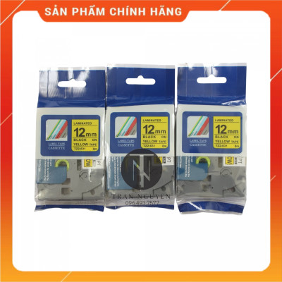 [Combo 5 hộp] Nhãn In đa lớp Tz2-631 - Đen nền vàng 12mm x 8m - Hàng nhập khẩu