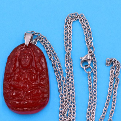 Vòng cổ phật Thiên Thủ Thiên Nhãn - thạch anh đỏ 3.6cm DITTOB8 - dây inox bạc - kèm hộp nhung - tuổi Tý