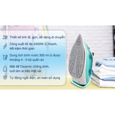 Bàn là, bàn ủi hơi nước cầm tay Philips DST3030, công suất 2400W, phun hơi tự động, bảo hành 2 năm | Hàng Chính Hãng
