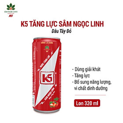 Nước Tăng Lực K5 Sâm Ngọc Linh Lon Lẻ Vị Dâu Tây Đỏ (320ml/Lon)