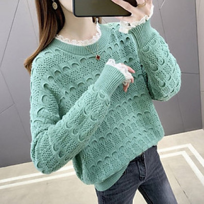 Áo Len Kiểu Nữ Cổ Tròn Ren Dài Tay Phong Cách Hàn Quốc Mẫu Mới Thu Đông Haint Boutique HB27