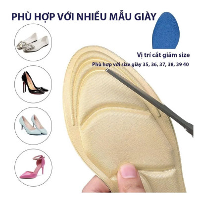 Cặp lót giày cao gót mũi nhọn giảm size cho giày bị rộng, thoáng khí và êm chân MÀU ĐEN