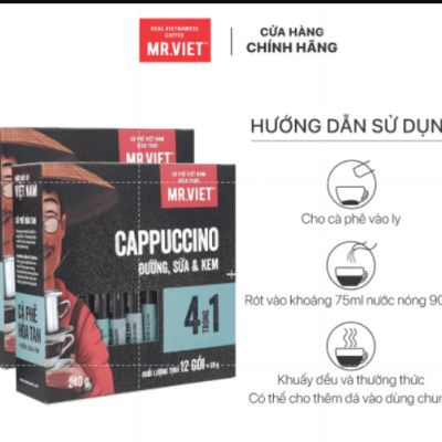 Cà Phê Hoà Tan Mr.Việt - 4 trong 1 Cappuccino Instant Coffee