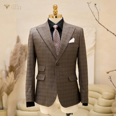 [CLASSY 2] Nguyên bộ suits 2 mảnh NÂU ĐẬM KẺ Ô, 2 KHUY 3 TÚI, chất vải Wool - Nobility cao cấp