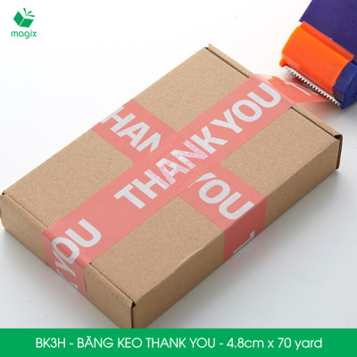 BK3H - 12 Cuộn băng keo in chữ THANK YOU 4.8cm x 70yard băng dính niêm phong hàng dễ vỡ