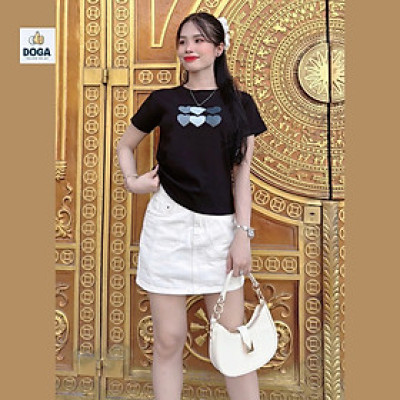 Áo Thun dáng baby tee có size 35kg đến 70kg chất BORIP COTTON Xịn điểm nhấn in trái tim nổi đủ size, nhiều màu M178