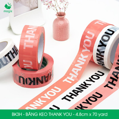 BK3H - 12 Cuộn băng keo in chữ THANK YOU 4.8cm x 70yard băng dính niêm phong hàng dễ vỡ