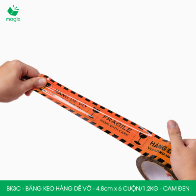 BK3C - Băng keo HÀNG DỄ VỠ màu cam đen khổ 4.8 cm - Băng dính niêm phong - 6 cuộn