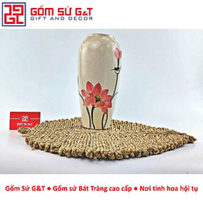 Lọ hoa dáng bom men cát vẽ sen cầm Gốm Sứ G&T