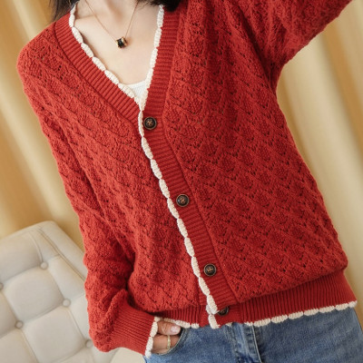 Áo khoác len mỏng thiết kế cổ V phối cúc xinh xắn, thời trang thu đông mới AK02