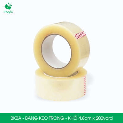 BK2A - 12 cuộn băng keo trong khổ 4.8cm x 200yard - Băng dính đóng hàng, băng keo khổ lớn