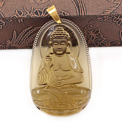 Mặt dây chuyền Phật A Di Đà - đá Obsidian( thạch anh khói ) 3.6cm MPOB7 - tuổi Tuất, Hợi