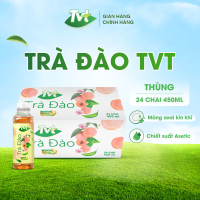 [Thùng 24 chai 450ml] Trà Đào TVT tinh chất trà xanh, trà đen, chống oxy hóa, thanh nhiệt giải phóng độc tố cơ thể