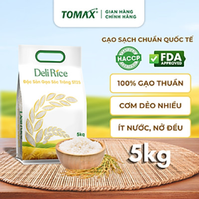 Gạo hữu cơ ST25 Deli Rice thượng hạng, dẻo thơm, ngon nhất thế giới - túi 5kg - TOMAX