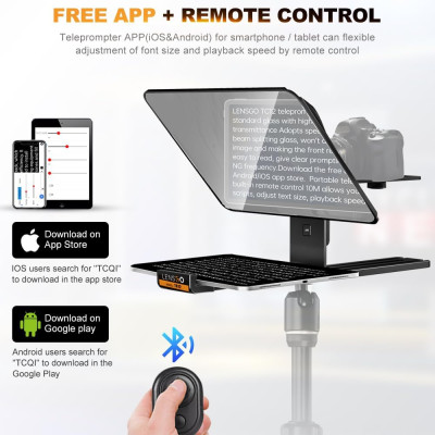 Máy Nhắc Chữ Di Động 12 Inch Dành Cho Máy Ảnh Và Máy Quay, Hỗ Trợ Kẹp Ngang Dọc, Điều Khiển Từ Xa Lensgo TC12 - Hàng Nhập Khẩu