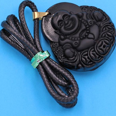 Dây chuyền mặt Phật Di Lặc - thạch anh đen 4.2cm DEPDLE11 - kèm hộp nhung 