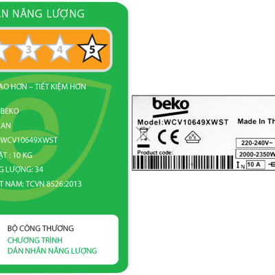 Máy giặt Beko Inverter 8 kg WCV10649XWST - Hàng Chính Hãng - Chỉ Giao HCM