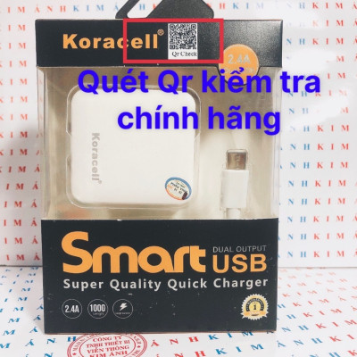 Bộ sạc nhanh Koracell 2.4A cổng Type C, có 2 cổng USB, Hàng chính hãng