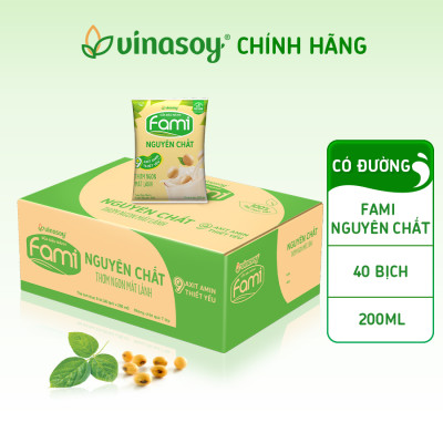 Thùng Sữa đậu nành Vinasoy Fami nguyên chất (200ml x 40 Bịch)