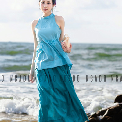 Áo yếm xanh ngọc NGADO , Áo kiểu nữ , Áo thiết kế