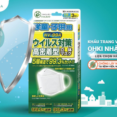 Combo 2 hộp Khẩu trang trẻ em Virus Off - Ohki Nhật Bản thiết kế 3D ôm sát mặt NV-99A 3 miếng