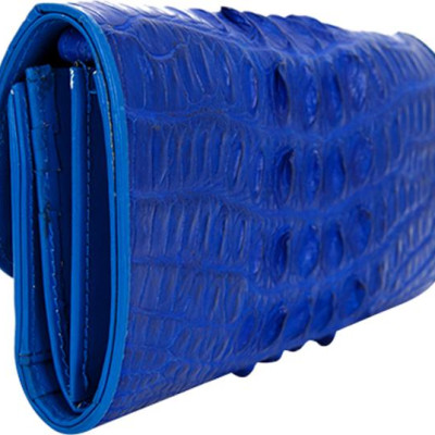 Ví Nữ Da Cá Sấu 3 Gấp Gai Huy Hoàng HT3288 (19 x 10.5 cm) - Xanh Dương