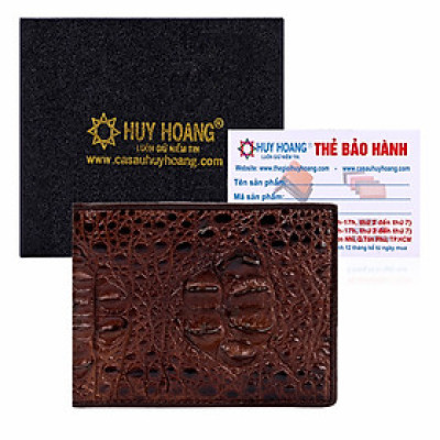 HJ2205 - Bóp nam Huy Hoàng da cá sấu nguyên con màu nâu đỏ