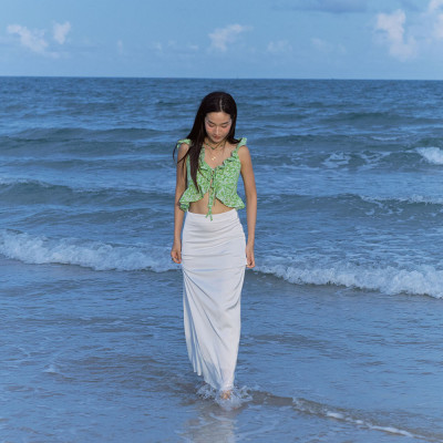 DOTTIE - Chân váy maxi vải satin - Trắng - S0168