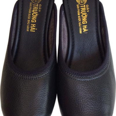 Dép bít mũi nữ Trường Hải đế xuồng cao 4cm da bò thật mềm mại BM177