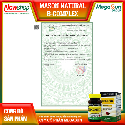B-Complex Mason Natural Hộp 100 viên bổ sung năng lượng giảm mệt mỏi căng thẳng tăng sức đề kháng