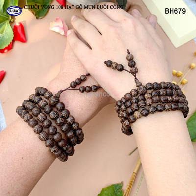 Chuỗi Tràng 108 hạt gỗ Mun Đuôi Công vân gỗ siêu đẹp - An Yên - Thịnh Vượng (BH679) chất gỗ họa tiết mộc mạc, đem lại phong cách độc lạ
