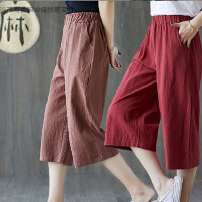 Quần Nữ Ống Rộng Dáng Suông, Quần Ngố Lửng Mặc Nhà Cạp Chun Chất Liệu Đũi Cao Cấp Siêu Mát Cho Mùa Hè