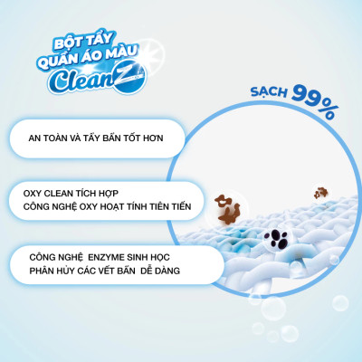 Bột tẩy quần áo màu CleanZ 300g đánh bay vết bẩn, ố màu