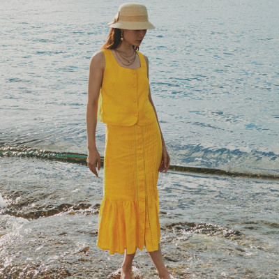 Váy Midi Godet Linen Tràng An SKI052 thời trang thiết kế Hity