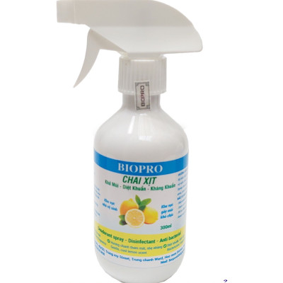 Chai xịt Biopro 300ml khử mùi diệt khuẩn kháng khuẩn Khu vực gây mùi khó chịu Khu vực nhà vệ sinh Hương chanh thơm mát